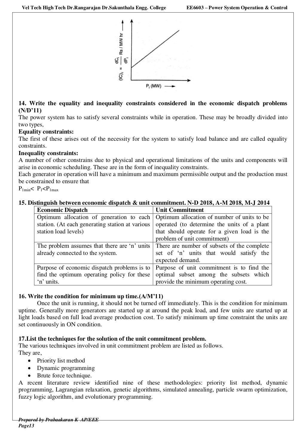 EE6603 Power System Operation & Control