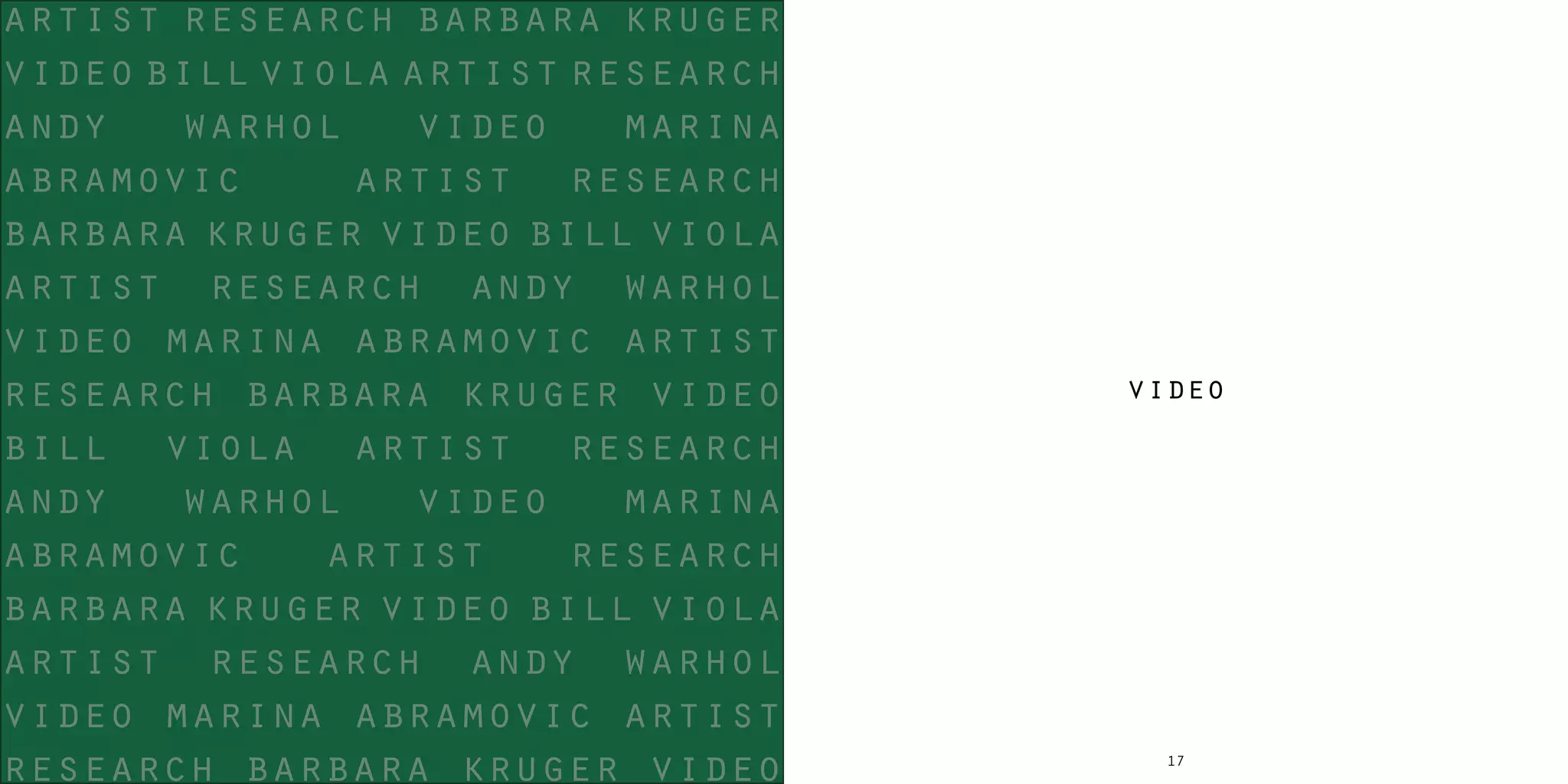 1716
video
artist research barbara kruger
video bill viola artist research
andy warhol video marina
abramovic artist research
barbara kruger video bill viola
artist research andy warhol
video marina abramovic artist
research barbara kruger video
bill viola artist research
andy warhol video marina
abramovic artist research
barbara kruger video bill viola
artist research andy warhol
video marina abramovic artist
research barbara kruger video
 