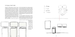 4746
visualisation
Through the creation process I have never been
confident in my presentational skills when it comes
to exhibiting work. Here I have had to visualise how
I want my final piece to look. At first I wanted to
just create a large portrait destroyed and present
that for the degree show. However, as I have been
documenting my work through video I started to
feel like that was a major part of the artwork. The
outcome of destruction isn’t necessarily the art but
the process of destruction is. Saying this, I had put a
lot of effort into my painting and I wanted to be able
to display that alongside the videos. In addition, I felt
that I have put a lot of effort into this art book and I
believe it complements the project in an informative
way, therefore I wanted to showcase this too. I even
considered presenting the smaller destroyed portraits
however I overruled this as it would be too much
clutter in my space.
Once I had decided I wanted video, portrait and
book for the final degree show I needed to think of
how it was all going to look. At first I felt three different
monitors would work best, on three plinths, as three
looks visually pleasing. However, when I was thinking
of ways I could choreograph my different videos I felt
like I was forcing the third monitor into the piece. I
therefore felt it would be better to have two monitors
instead; to show the creation on one screen and
the destruction on the other. I then felt the screens
should be presented on the wall and not on a plinth
mainly for practicality as I would then need to find or
build them.
For my book, I realised I do need a plinth or a lectern
for it to be displayed on. This panicked me as I felt I
had left it too late to worry about however, I have
reserved a spare lectern to use for my book that I will
need to paint a fresh layer of white. For my portrait
I want this simply presented on the wall in eye level.
In regards to my space I’m presenting in, it will be in a
darker room so I
will need to sort
out lighting and
communicate
with the other
s t u d e n t s
p r e s e n t i n g
in that room.
I have not
finalised this yet
however I hope
that the final
outcome will
look clean and
professional.
 