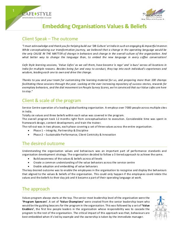 1 Embedding Organisations Values Beliefs Client Speak The Outcome I Must Acknowledge And 1 Embedding Organisations Values Beliefs Client Speak The Outcome I Must Acknowledge And