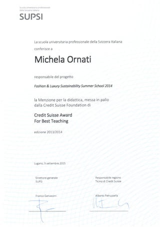 Ornati_Credit Suisse Award Best Teaching_Mention
