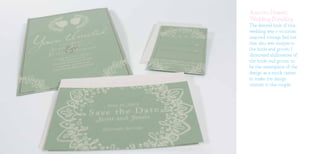 Anecito–Hewett
Wedding Branding
The desired look of this
wedding was a victorian
inspired vintage feel but
that also was unique to
the bride and groom. I
illustrated shillouettes of
the bride and groom to
be the centerpiece of the
design as a mock cameo
to make the design
custom to the couple.
 