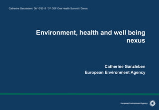 Catherine Ganzleben / 06/10/2015 / 3rd GEF One Health Summit / Davos
Environment, health and well being
nexus
Catherine Ganzleben
European Environment Agency
 