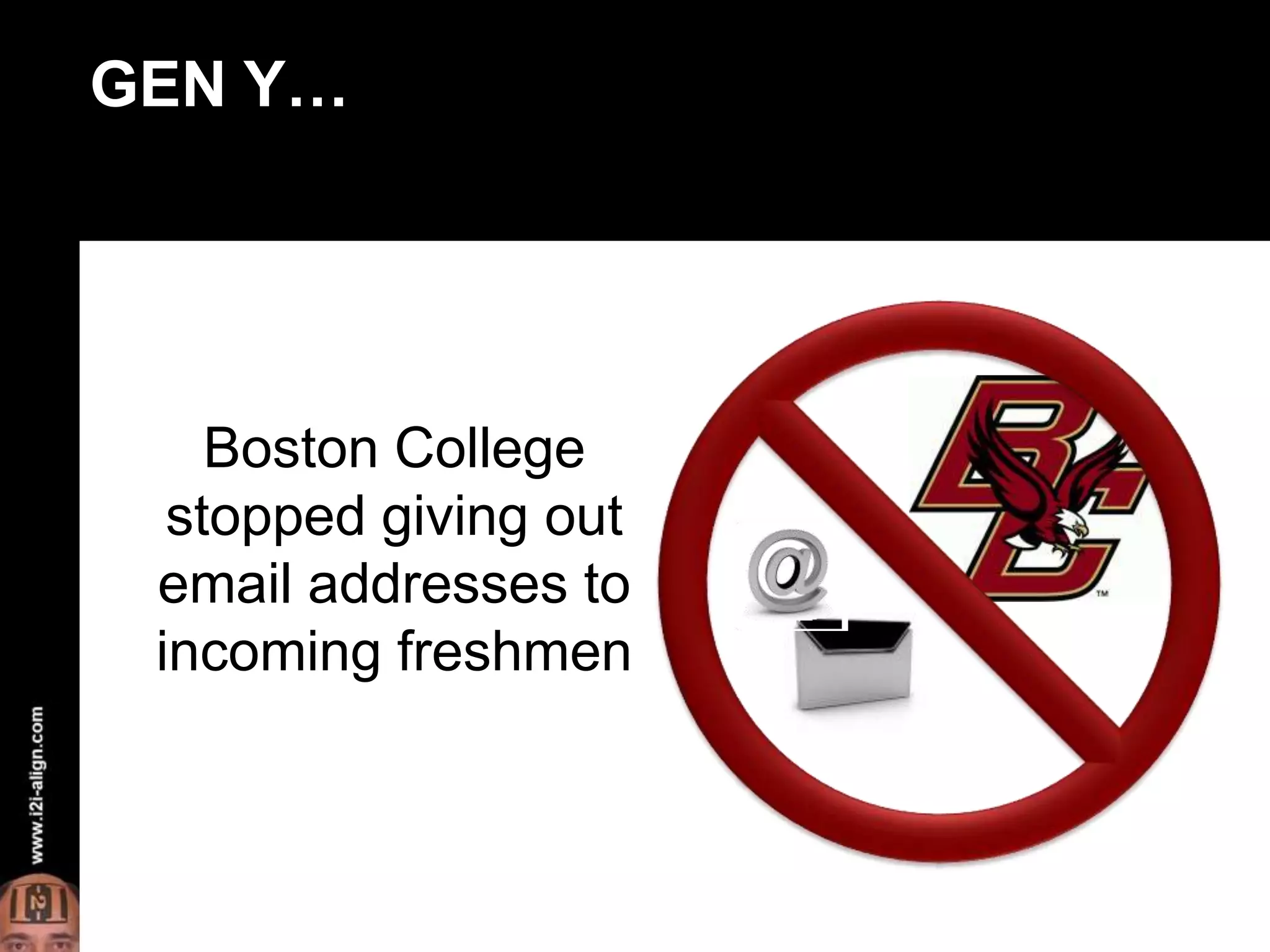 GEN Y…Boston College stopped giving out email addresses to incoming freshmen
