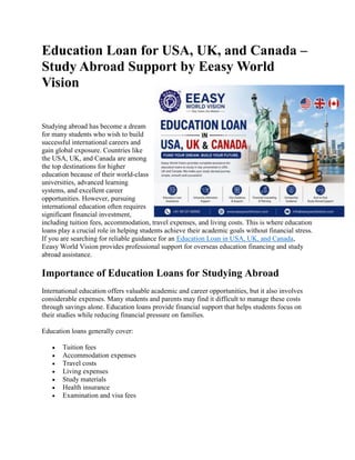 Eeasy Education Loan for USA, UK, and Canada – Study Abroad Support by Eeasy ...