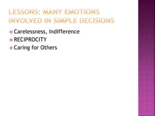  Carelessness, Indifference
 RECIPROCITY
 Caring for Others
 