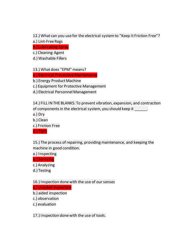 Electrical maintenance Question and answer PDF