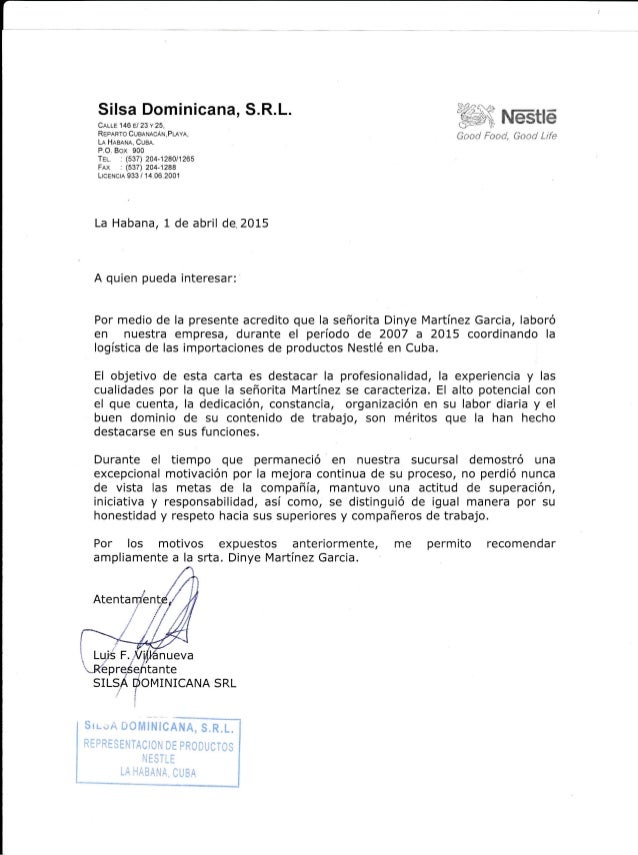 Carta de Recomendación Nestlé