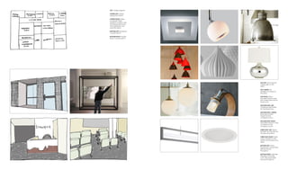 TOP: Bubble diagram
CENTER LEFT: Exterior
perspective sketch
CENTER RIGHT: Philips
Lumiblade OLEDs
applied to exterior walls
for building interaction
with pedestrians and
potential clients
BOTTOM LEFT: Reception
concept sketch
BOTTOM RIGHT: Theater
Room concept sketch
TOP LEFT: Atol 2 Square
Ceiling Light for the
lobby
TOP CENTER: Tox
Spotlight by Eureka for
the lobby
TOP RIGHT: Wilson
Industrial Pendant Light
from Pottery Barn for the
break room
SECOND ROW, LEFT:
Cardboard Light Series
for the break room
SECOND ROW, CENTER:
Ruski Light by Basil
Tryptich for the
conference room
SECOND ROW, RIGHT:
Liza Table Lamp by Crate
and Barrel for the
conference room
THIRD ROW, LEFT: Globe
Pendants by West Elm for
the executive office
THIRD ROW, RIGHT: Table
Lamp created by Max
Ashford for the executive
office
BOTTOM LEFT: Zontio
Fluorescent Curved Glass
Diffuser placed
throughout
BOTTOM RIGHT: Lightolier
Wall Wash Trimmings
3 3/4” Recessed Lights
placed throughout
 