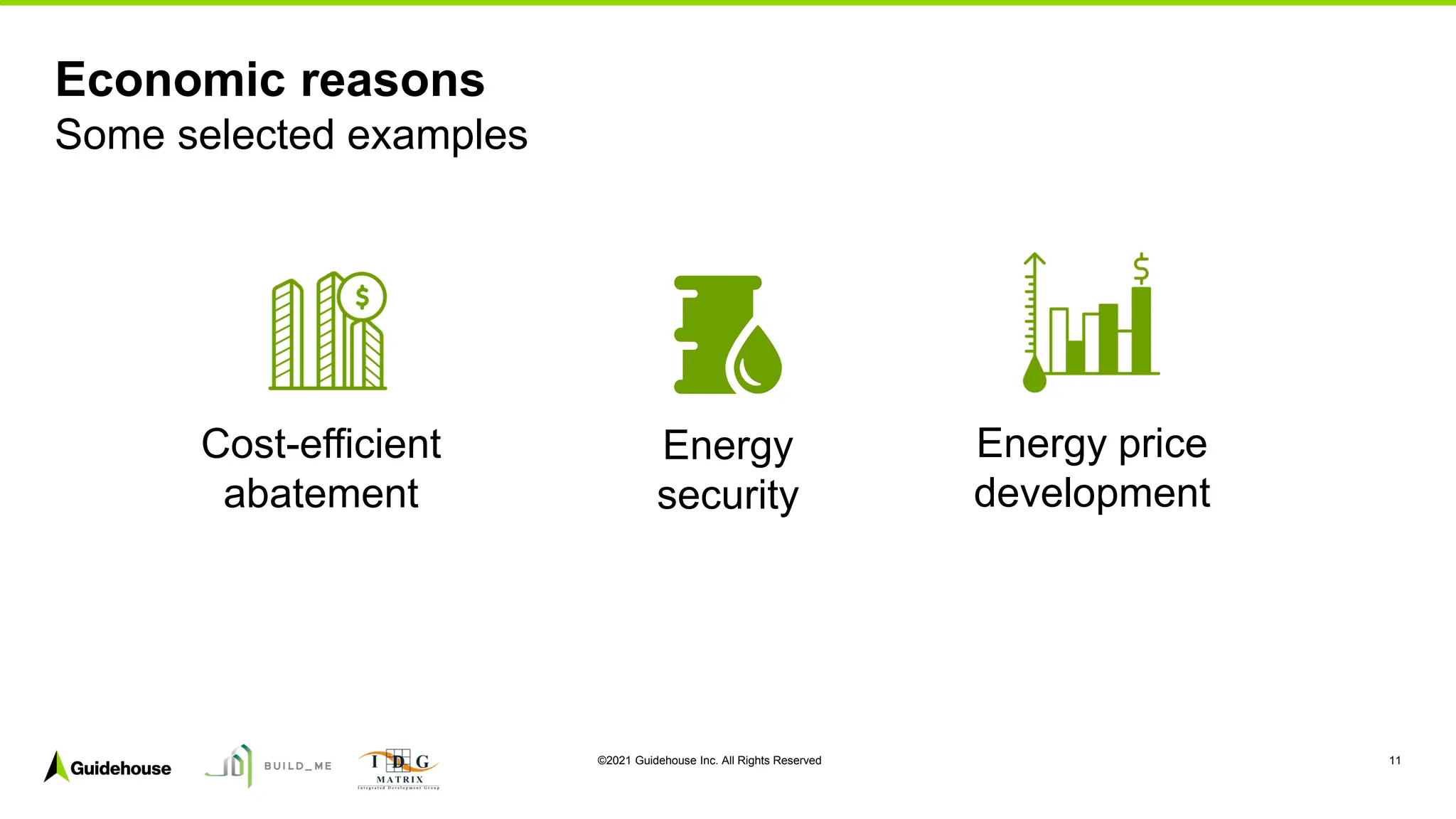 ©2021 Guidehouse Inc. All Rights Reserved 11
Economic reasons
Some selected examples
Energy
security
Cost-efficient
abatement
Energy price
development
 