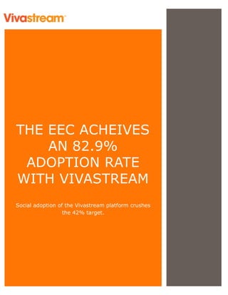 THE EEC ACHIEVES
AN 82.9%
ADOPTION RATE
WITH VIVASTREAM
Social adoption of the Vivastream platform crushes
the 42% target.

 