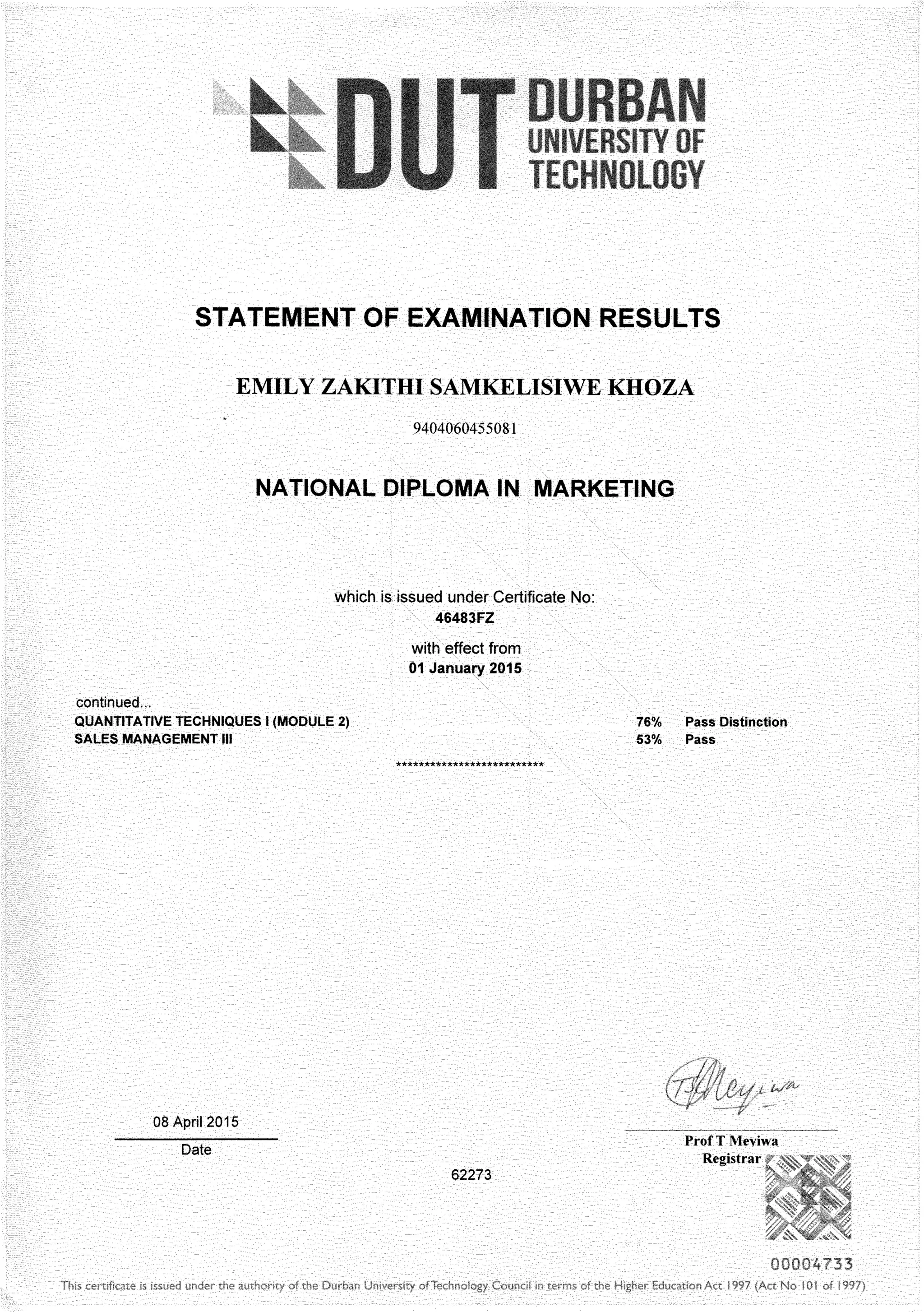 Academic Results DUT PDF