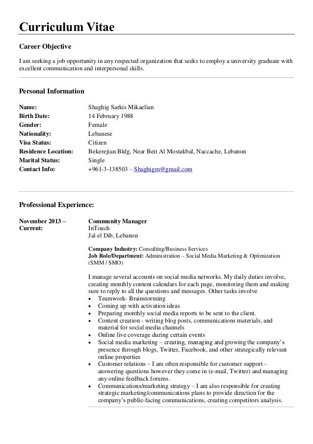 Curriculum vitae seek picture