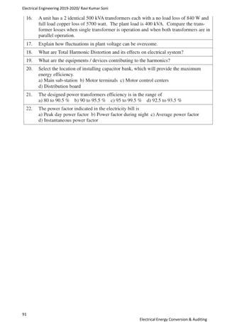 Electrical Engineering 2019-2020/ Ravi Kumar Soni
91
Electrical Energy Conversion & Auditing
 