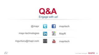 © 2014 MapR Technologies 35
Q&A
@mapr maprtech
mgunturu@mapr.com
Engage with us!
MapR
maprtech
mapr-technologies
 