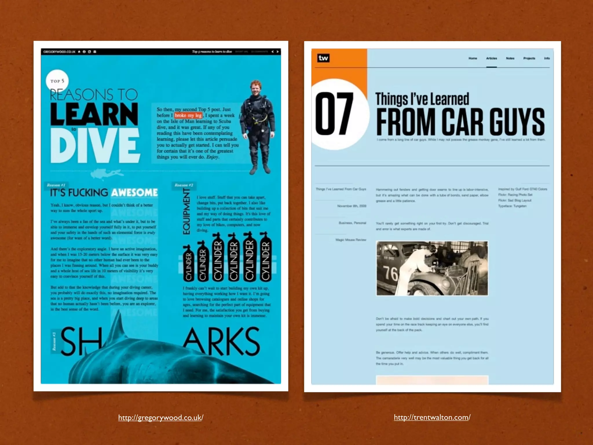 http://gregorywood.co.uk/   http://trentwalton.com/
 