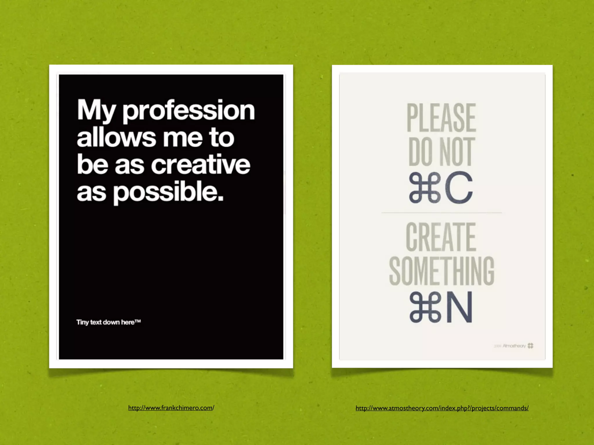 http://www.frankchimero.com/   http://www.atmostheory.com/index.php?/projects/commands/
 