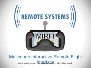 MIRFI

Multimode Interactive Remote Flight
     Matthew Ceravolo Interface Mehdi Massoudi
                      Jessica Horowitz
                            
 