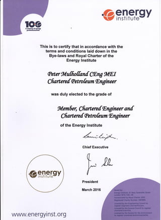 CEng MEI Chartered Petroleum Engineer