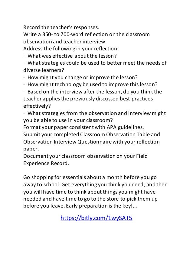 Classroom Observation and Reflection Paper