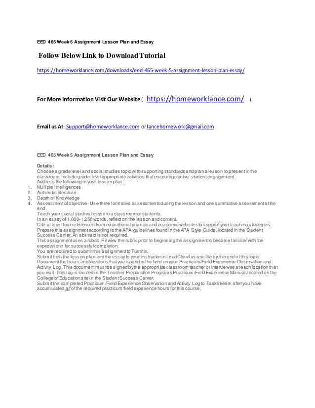 Eed 465 lesson plan and essay picture