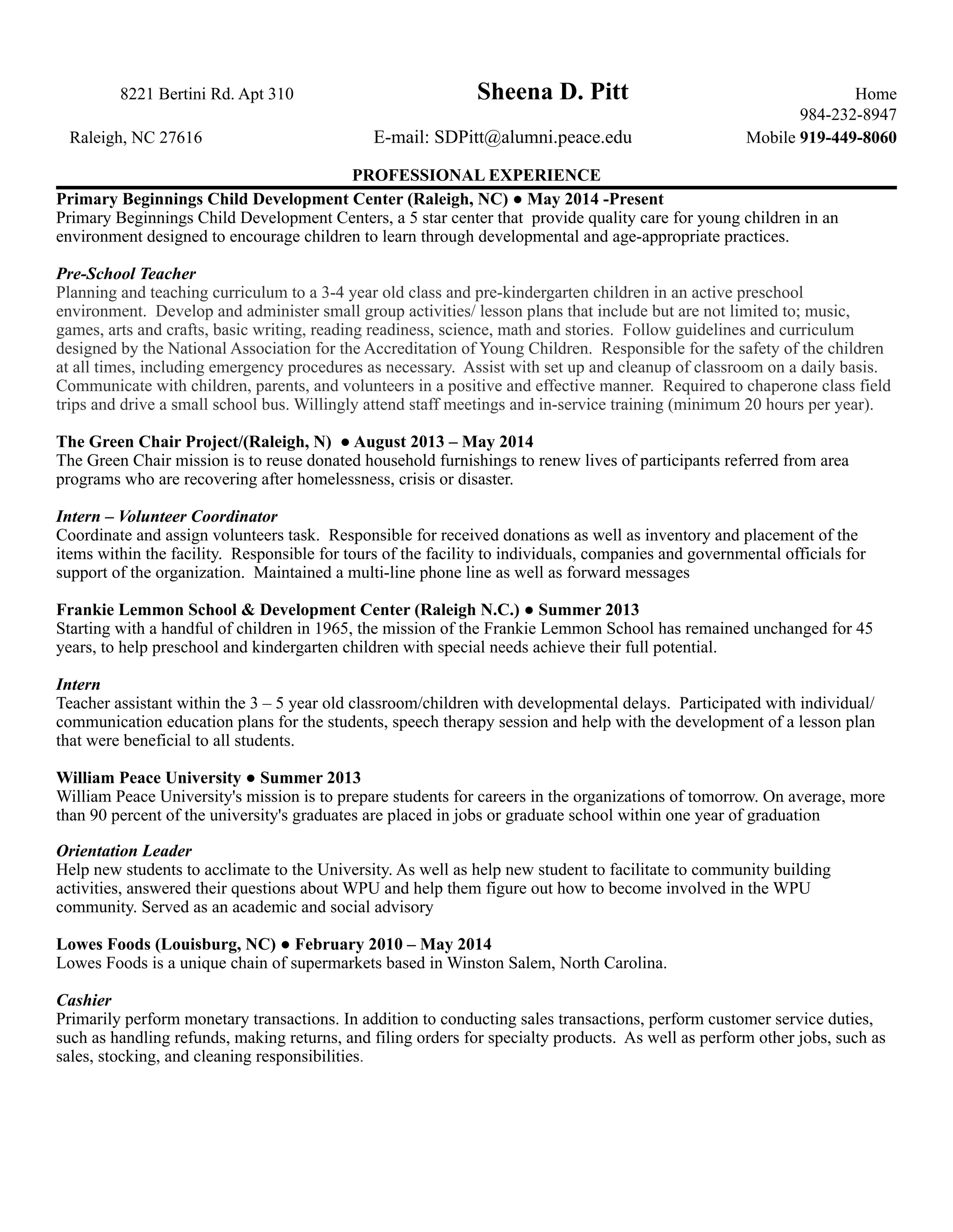 Sheena Pitt Resume PDF