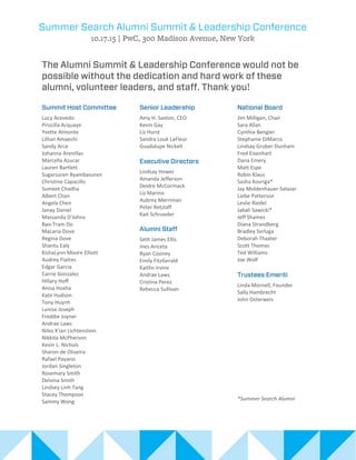 Lucy Acevedo
Priscilla Acquaye
Yvette Almonte
Lillian Amaechi
Sandy Arce
Johanna Arenillas
Marcella Azucar
Lauren Bartlett
Sugarsuren Byambasuren
Christine Capacillo
Sumeet Chadha
Albert Chan
Angela Chen
Janay Daniel
Massanda D'Johns
Bao-Tram Do
Macaria Dove
Regina Dove
Shantu Ealy
KishaLynn Moore Elliott
Audrey Flattes
Edgar Garcia
Carrie Gonzalez
Hillary Hoff
Anisa Hoxha
Kate Hudson
Tony Huynh
Lunise Joseph
Freddie Joyner
Andrae Laws
Niles X'ian Lichtenstein
Nikkita McPherson
Kevin L. Nichols
Sharon de Oliveira
Rafael Payano
Jordan Singleton
Rosemary Smith
Delvina Smith
Lindsey Linh Tang
Stacey Thompson
Sammy Wong
Amy H. Saxton, CEO
Kevin Gay
Liz Hurst
Sandra Louk LaFleur
Guadalupe Nickell
Lindsay Hower
Amanda Jefferson
Deidre McCormack
Liz Marino
Aubrey Merriman
Peter Retzlaff
Kait Schroeder
Seth James Ellis
Ines Ariceta
Ryan Cooney
Emily FitzGerald
Kaitlin Irvine
Andrae Laws
Cristina Perez
Rebecca Sullivan
Jim Milligan, Chair
Sara Allan
Cynthia Bengier
Stephanie DiMarco
Lindsay Gruber Dunham
Fred Eisenhart
Dana Emery
Matt Espe
Robin Klaus
Sasha Kovriga*
Jay Moldenhauer-Salazar
Liebe Patterson
Leslie Riedel
Jabali Sawicki*
Jeff Shames
Diana Strandberg
Bradley Svrluga
Deborah Thaxter
Scott Thomas
Ted Williams
Joe Wolf
Linda Mornell, Founder
Sally Hambrecht
John Osterweis
*Summer Search Alumni
 
