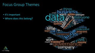 Focus Group Themes
• It’s important
• Where does this belong?
 
