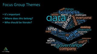 Focus Group Themes
• It’s important
• Where does this belong?
• Who should be literate?
 