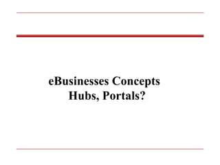 eBusinesses Concepts Hubs, Portals? 