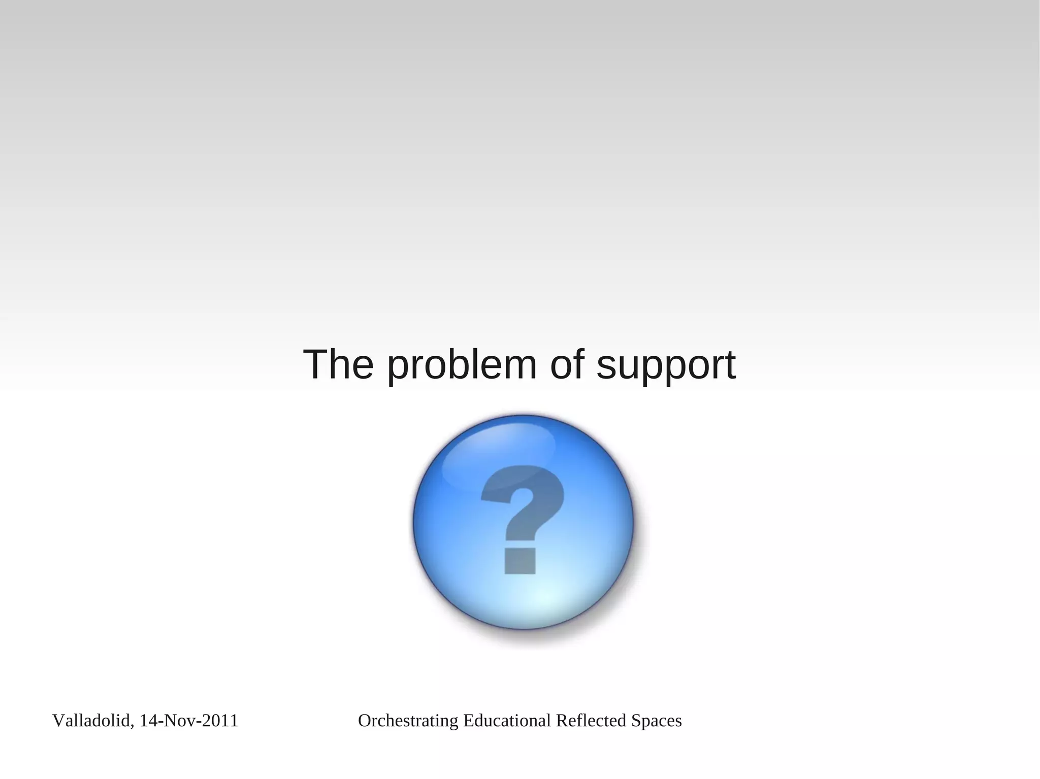 Valladolid, 14-Nov-2011 Orchestrating Educational Reflected Spaces
The problem of support
 