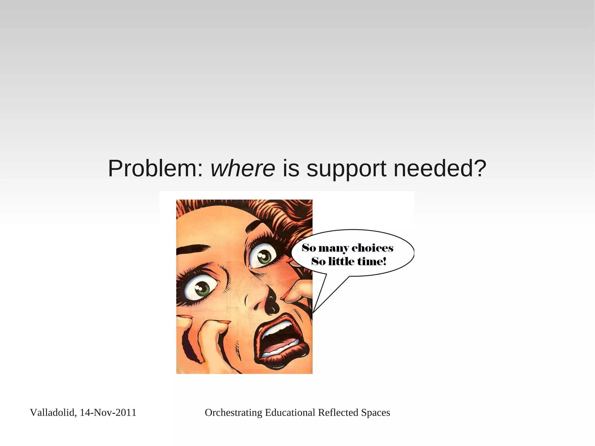 Valladolid, 14-Nov-2011 Orchestrating Educational Reflected Spaces
Problem: where is support needed?
 