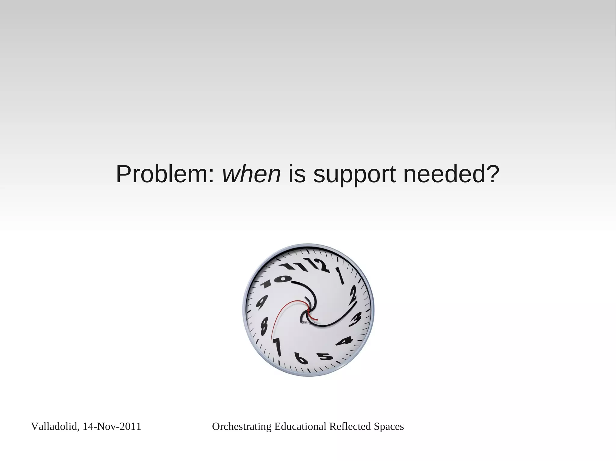 Valladolid, 14-Nov-2011 Orchestrating Educational Reflected Spaces
Problem: when is support needed?
 