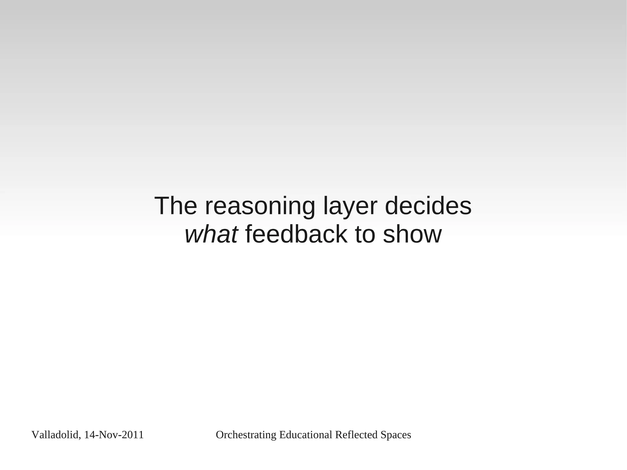 Valladolid, 14-Nov-2011 Orchestrating Educational Reflected Spaces
The reasoning layer decides
what feedback to show
 