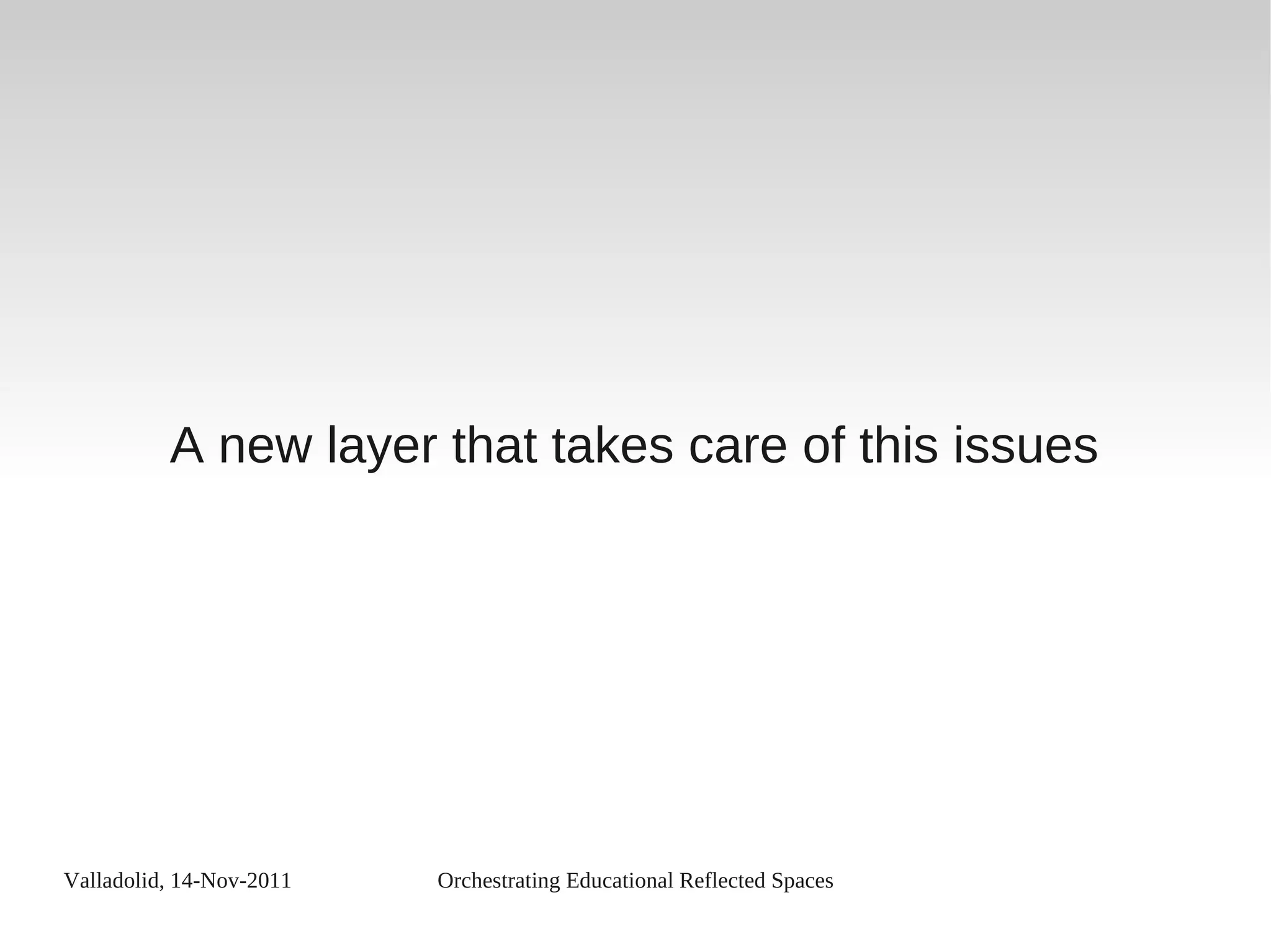 Valladolid, 14-Nov-2011 Orchestrating Educational Reflected Spaces
A new layer that takes care of this issues
 
