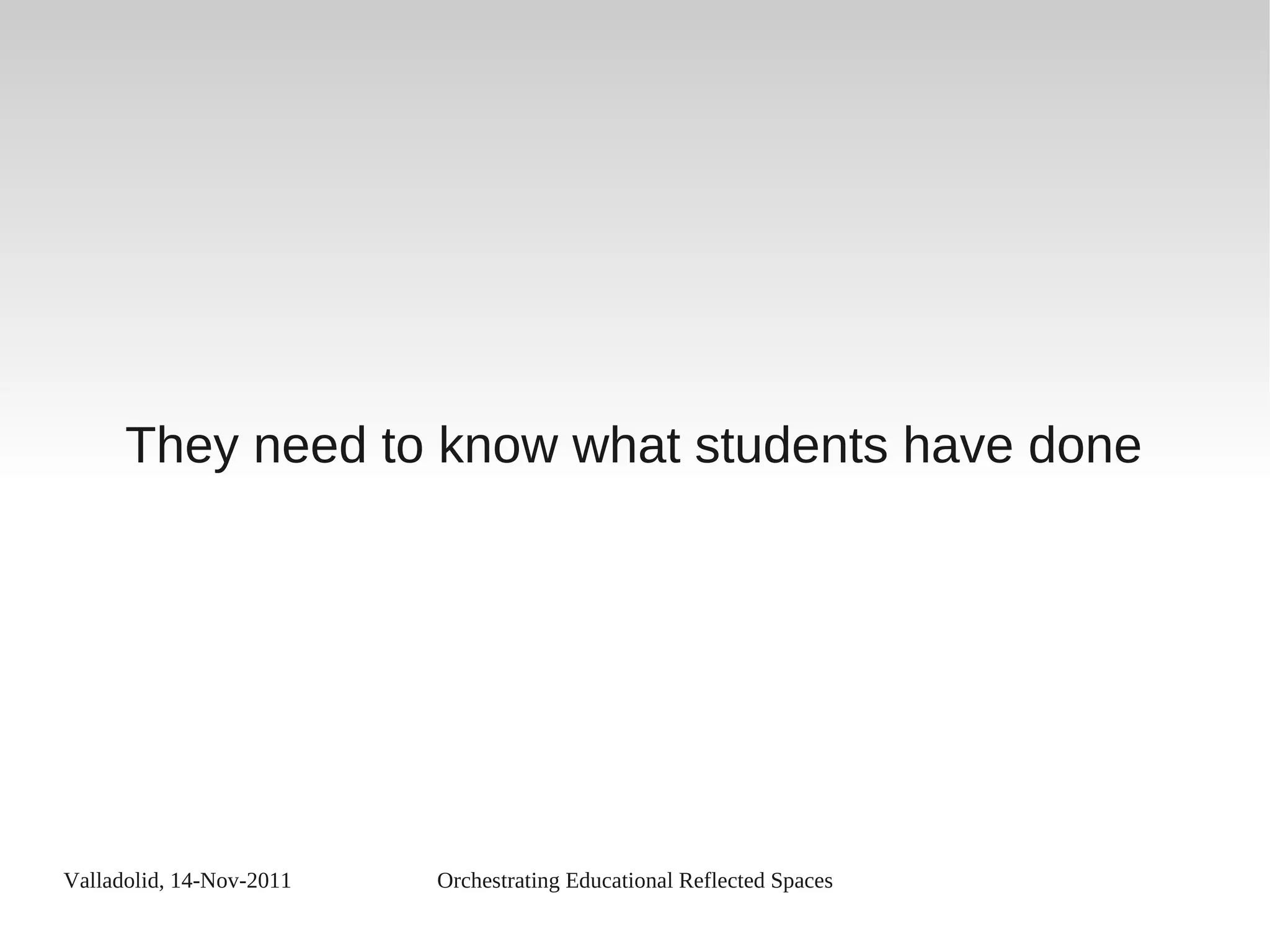 Valladolid, 14-Nov-2011 Orchestrating Educational Reflected Spaces
They need to know what students have done
 