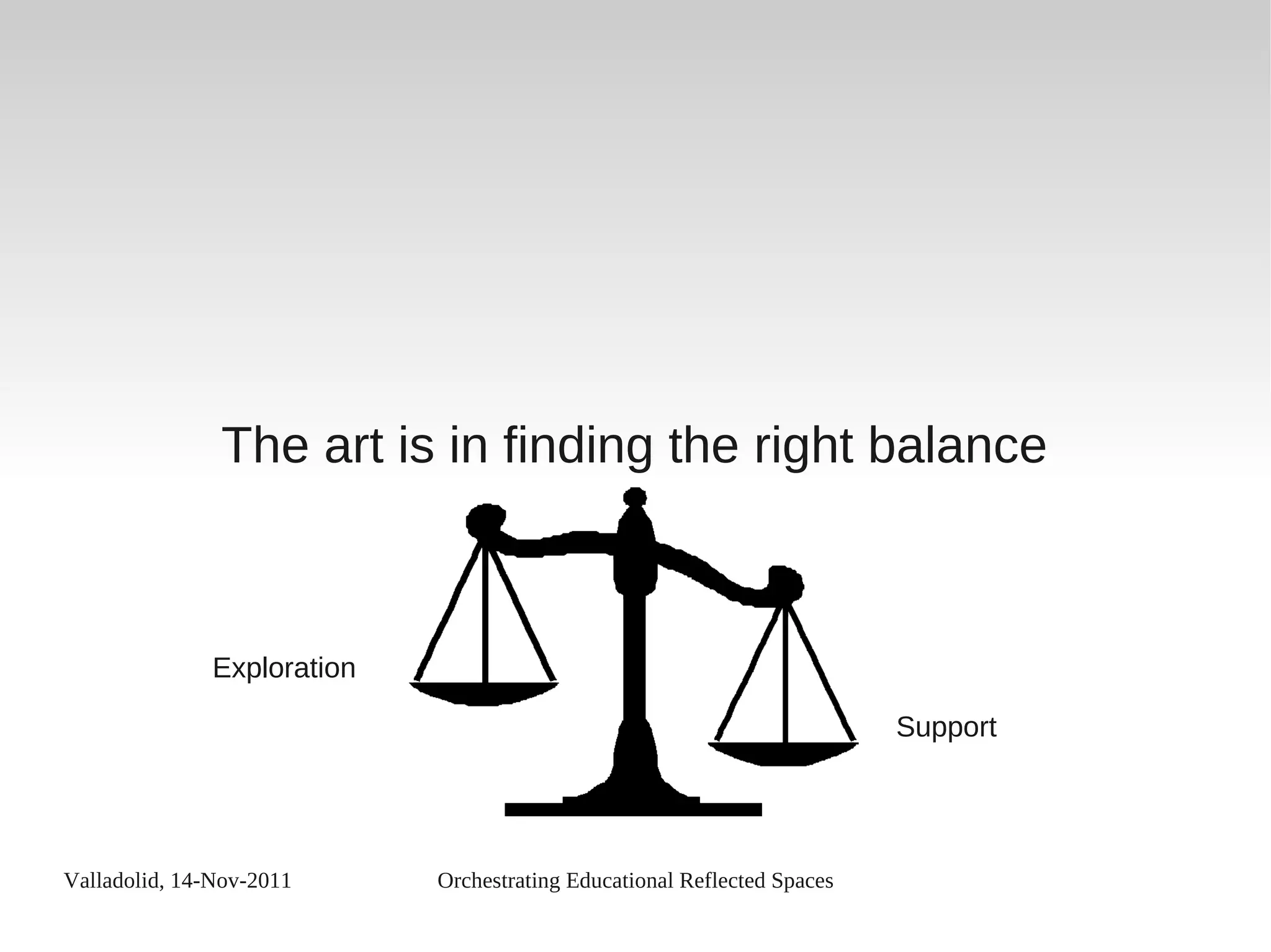 Valladolid, 14-Nov-2011 Orchestrating Educational Reflected Spaces
The art is in finding the right balance
Support
Exploration
 