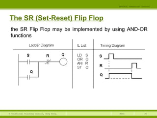 30© Vocational Training Council, Hong Kong.
EEE3420 Industrial Control
Week
The SR (Set-Reset) Flip Flop
the SR Flip Flop may be implemented by using AND-OR
functions
 