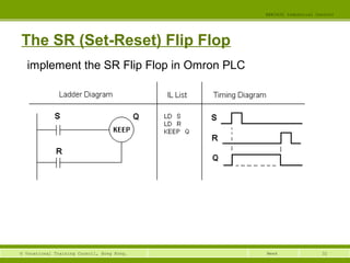32© Vocational Training Council, Hong Kong.
EEE3420 Industrial Control
Week
The SR (Set-Reset) Flip Flop
implement the SR Flip Flop in Omron PLC
 