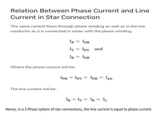 Hence, in a 3 Phase system of star connections, the line current is equal to phase current.
 