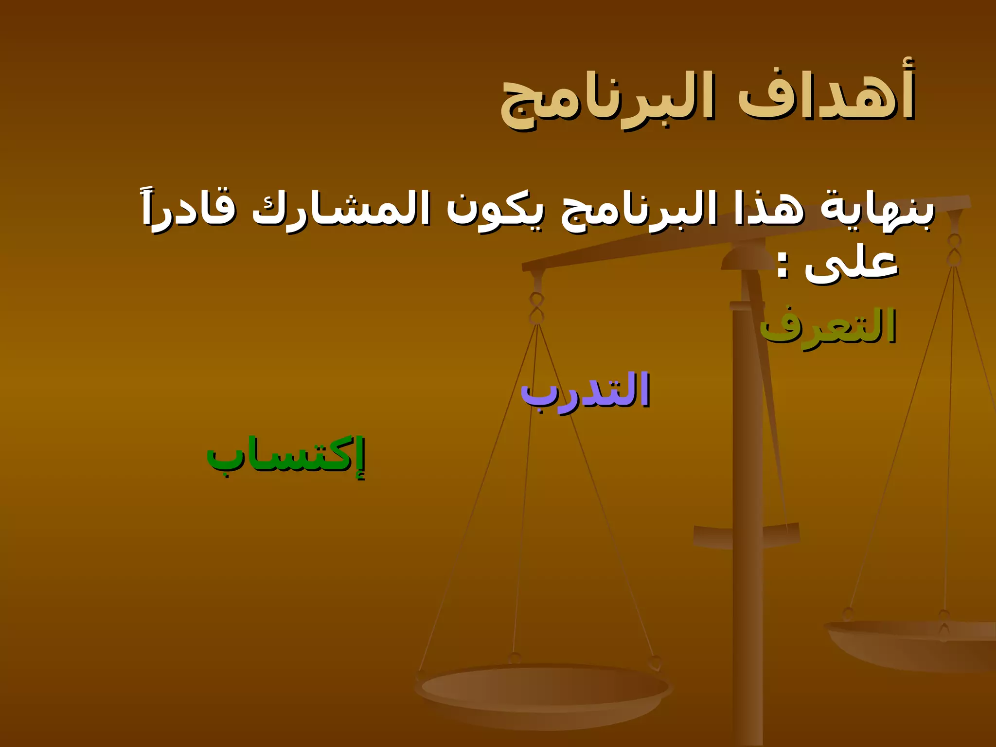 أهداف البرنامج   بنهاية هذا البرنامج يكون المشارك قادراً على  : التعرف   التدرب   إكتساب   