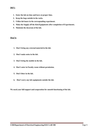 Electrical and Electronics lab manual | PDF