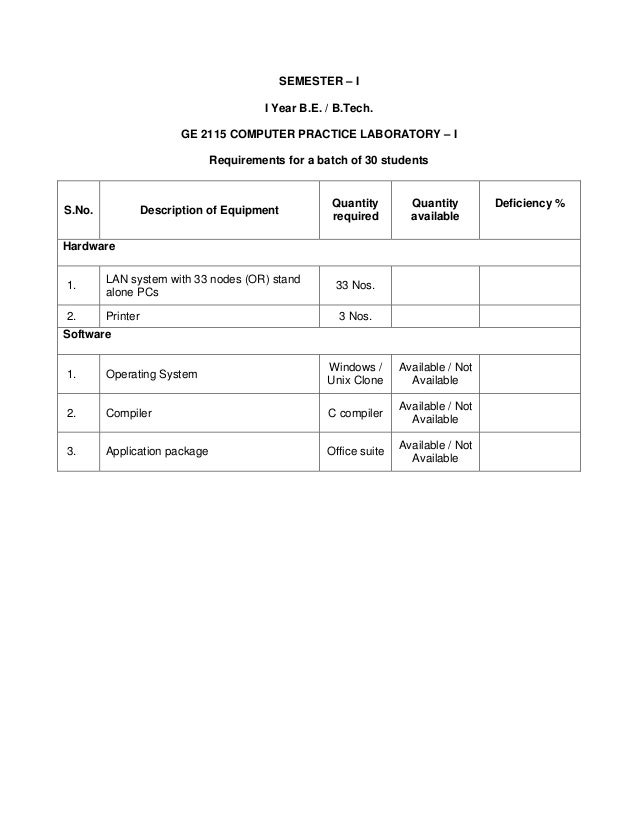 Eee lab requirements