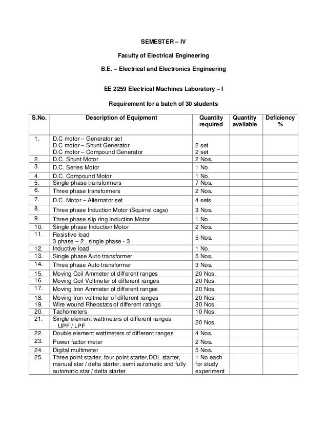 Eee lab requirements