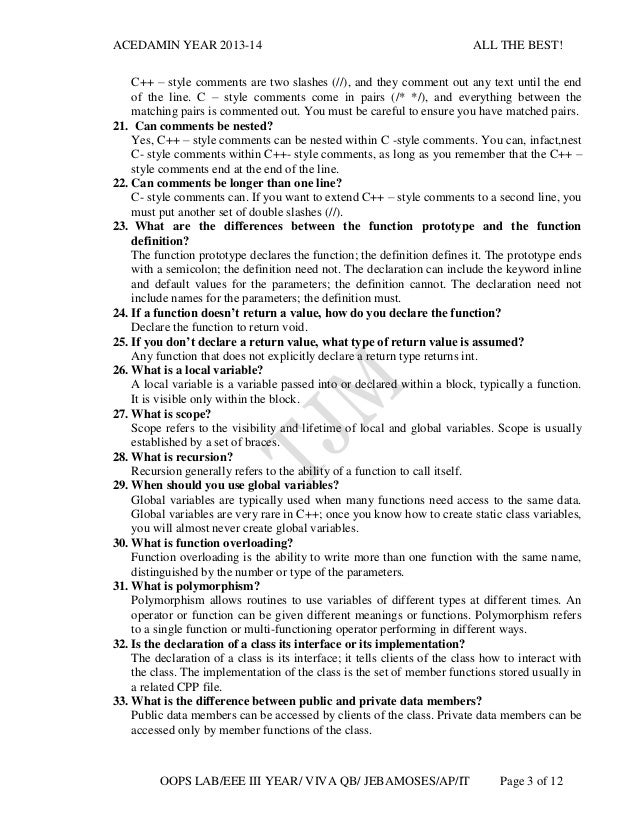 EEE oops Vth semester viva questions with answer