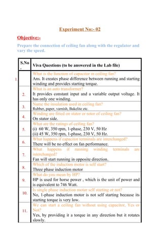 electrical and electronics lab viva questions | PDF