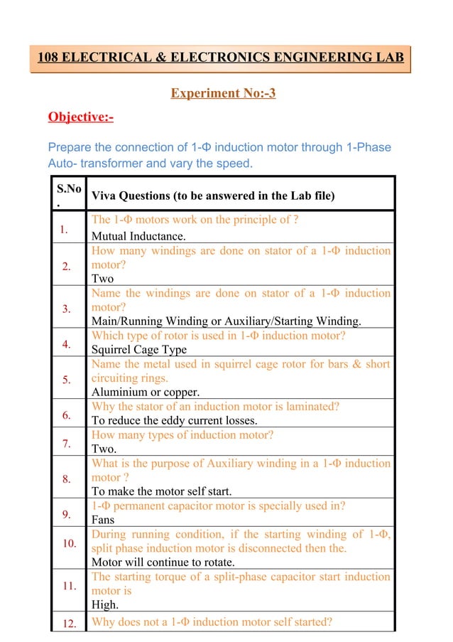 electrical and electronics lab viva questions