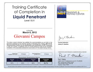 Liquid Penetrant Cert.