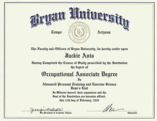 Bryan University Associates Degree Diploma