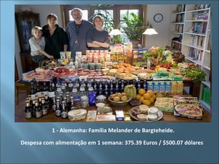 1 - Alemanha: Família Melander de Bargteheide. Despesa com alimentação em 1 semana: 375.39 Euros / $500.07 dólares   